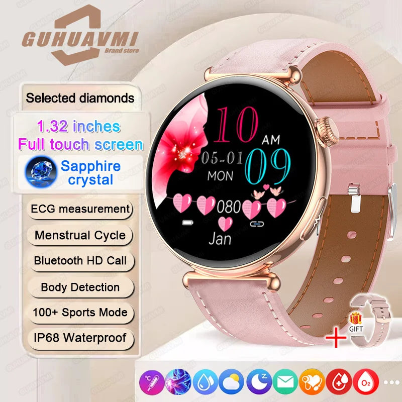 ECG Smart Watch Women 1.32inch AMOLED Screen Sport Watch Blood Pressure Micro physical examination AI dial SmartWatch For Women
