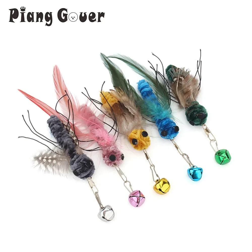 5pcs Fake Insects Replacement Heads for Cat Teasers Kitten Feather Plush Pet Toys