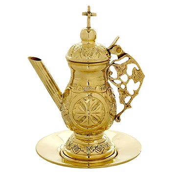 Gold Plated Church Ewer (Zeon) with Cross Lid | Brass Liturgical Water Vessel – DOUBLE VEE EXPORTS