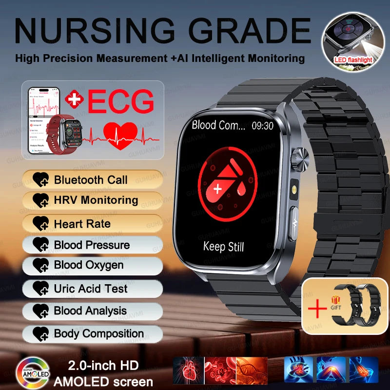 2026 New AI-GPT Health Diagosis Smart Watch Men ECG Blood Pressure Blood Oxygen Lipid Uric Acid Health Analysis Smart Bracelet