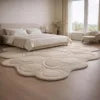 Contemporary Hand Tufted Pebble Pattern Area Rug Beige Organic Shape Soft Designer Carpet Modern Home Living Room Bedroom Decor
