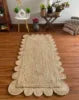 Natural Jute Solid Color Handmade Low Pile Thin Runner Rug Scalloped Edges Eco-Friendly Boho Farmhouse Hallway for Home Decor