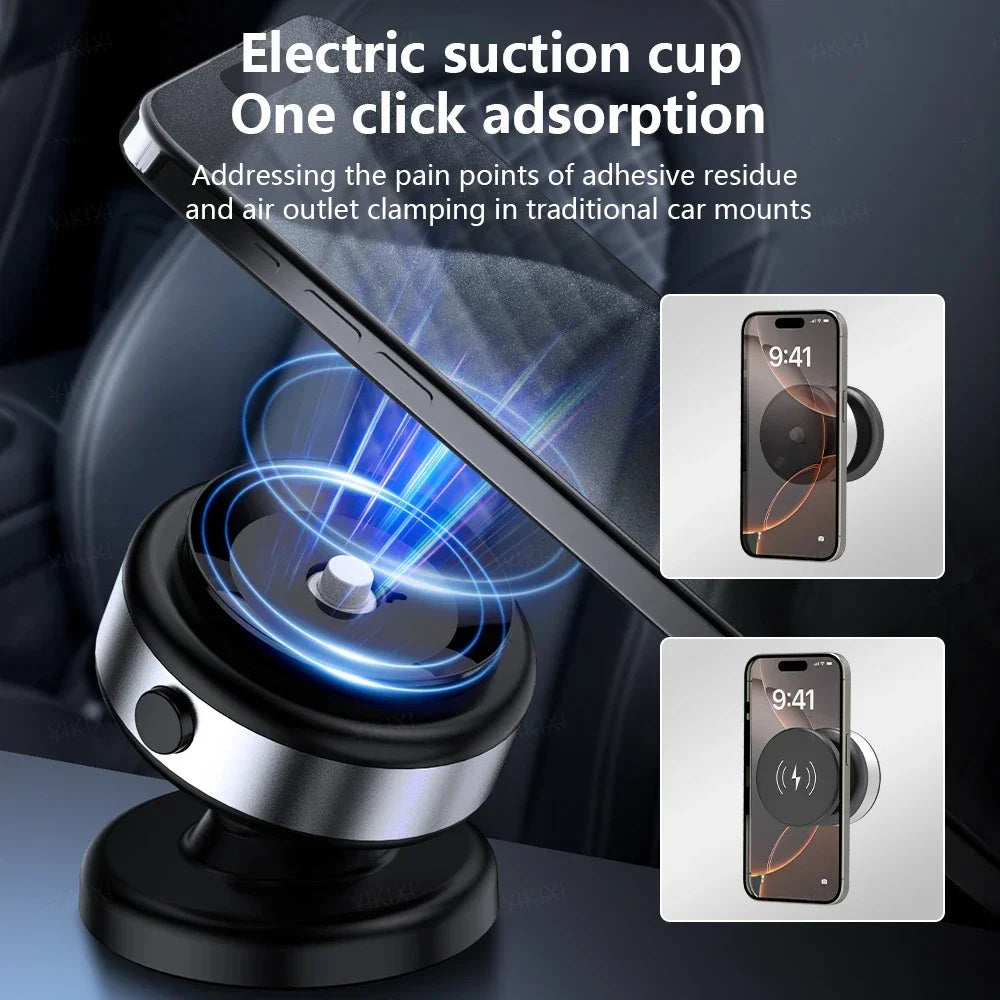 Electric Vacuum Suction Car Phone Holder 15W Wireless Charge 360° Rotation N52 Strong Magnetic Bracket for iPhone 12-16 Pro Max