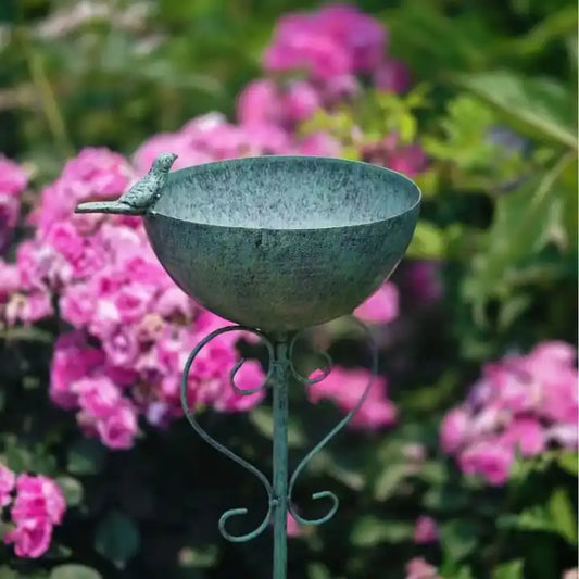 12 Inch Glass Purple Flower Bird Bath Bowl Hand Painted Bird Feeder Tray Outdoor Garden Wild Bird Water Station Landscape Art