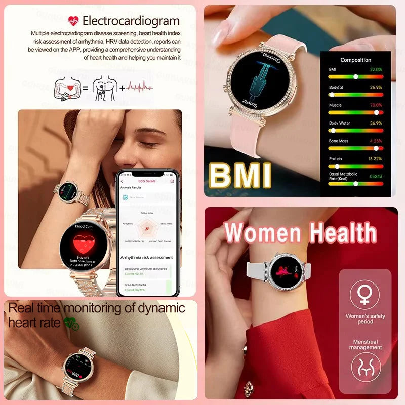 ECG Smart Watch Women 1.32inch AMOLED Screen Sport Watch Blood Pressure Micro physical examination AI dial SmartWatch For Women
