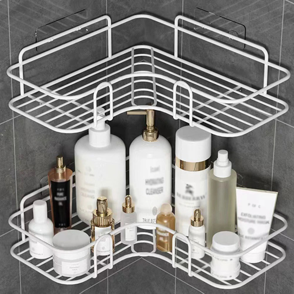 Wall Mounted Non Perforated Metal Triangle Storage Rack Bathroom Toilet Shower