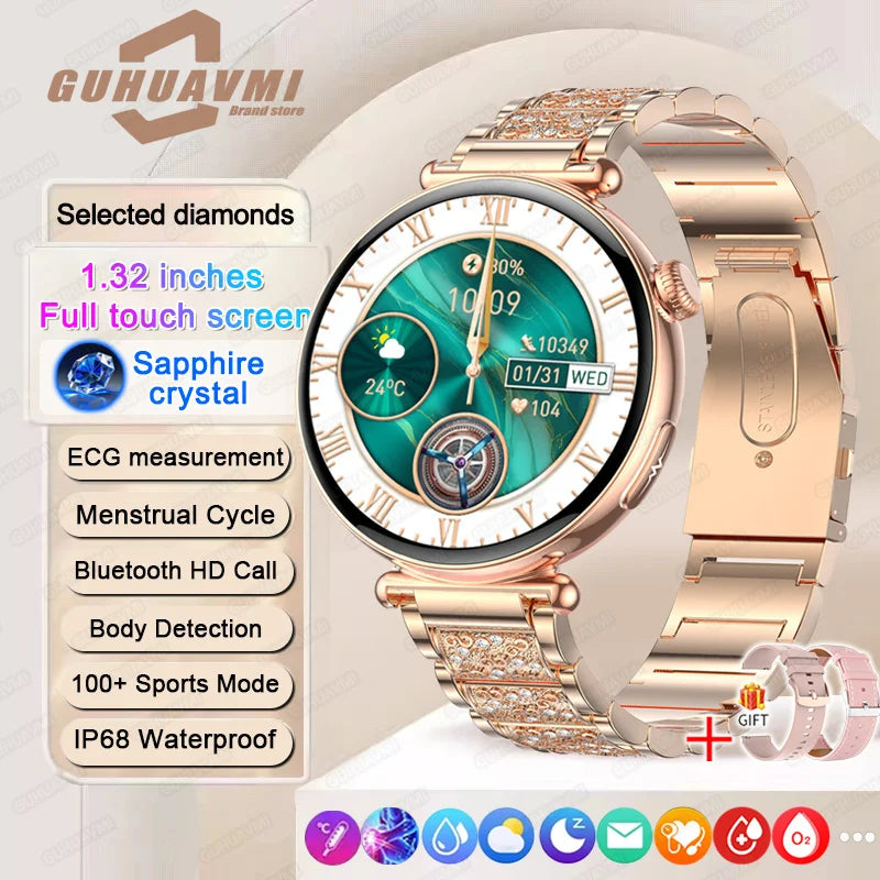 ECG Smart Watch Women 1.32inch AMOLED Screen Sport Watch Blood Pressure Micro physical examination AI dial SmartWatch For Women