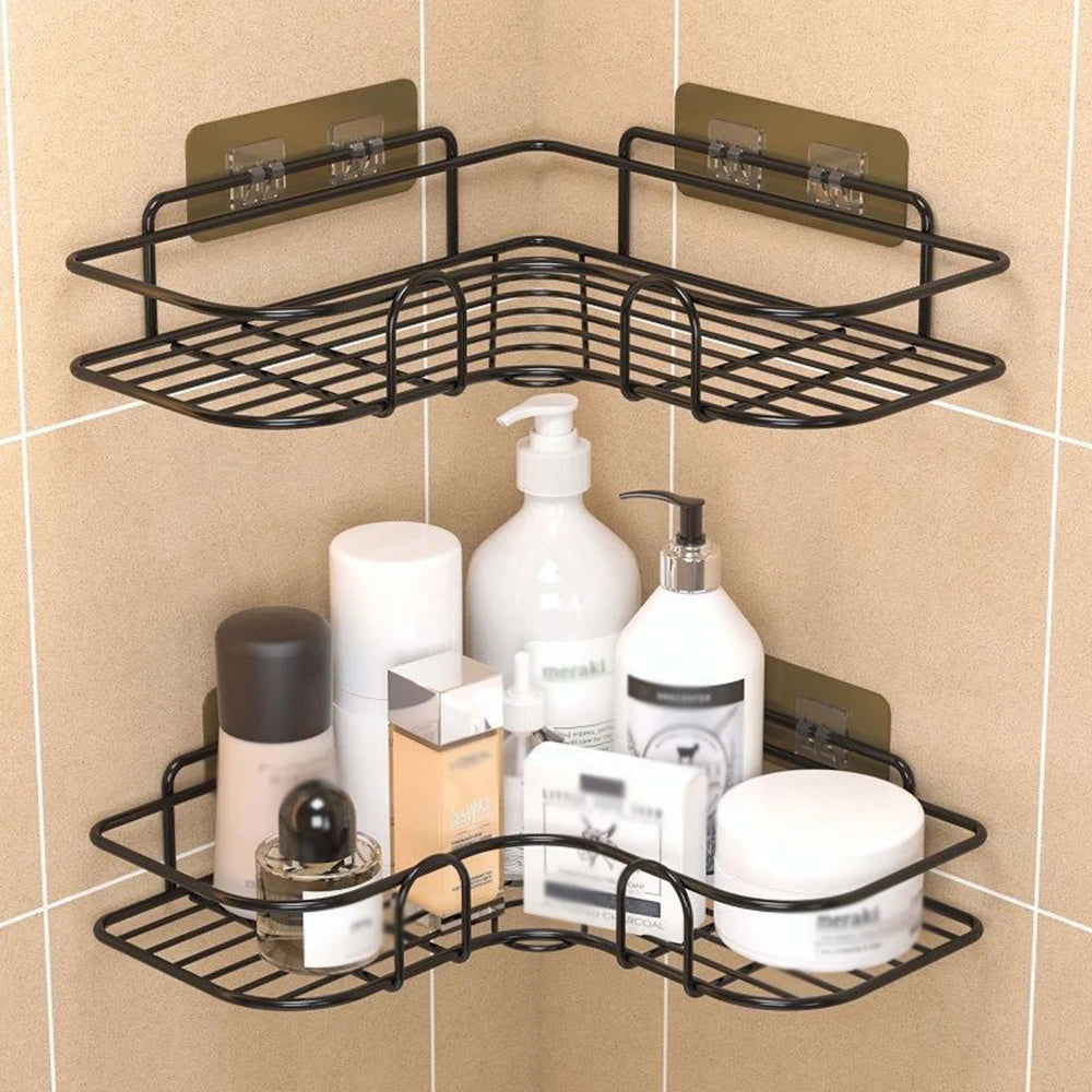 Wall Mounted Non Perforated Metal Triangle Storage Rack Bathroom Toilet Shower