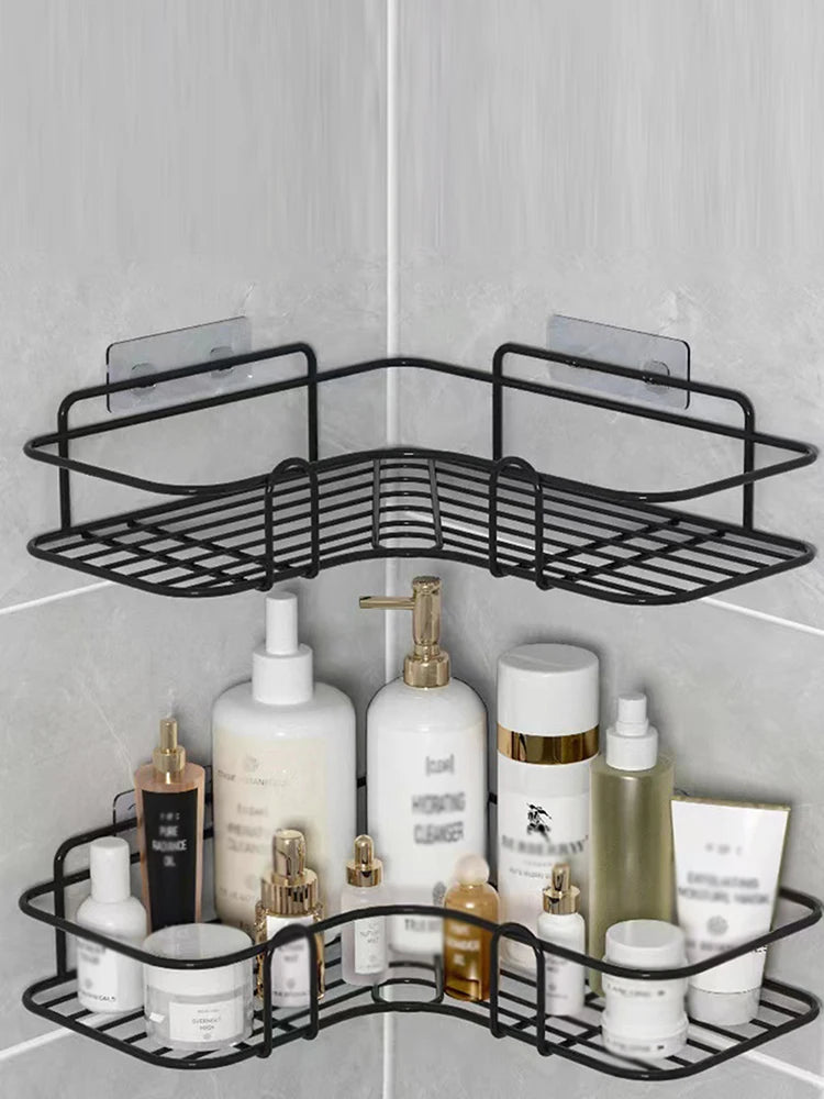 Wall Mounted Non Perforated Metal Triangle Storage Rack Bathroom Toilet Shower