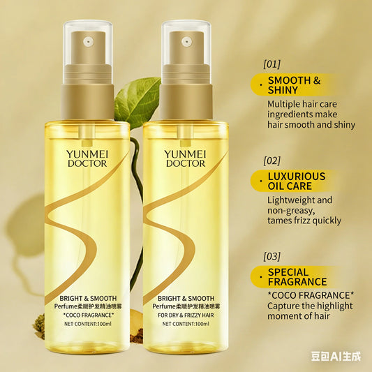 Anti-Frizz Hair Oil Spray, Perfumed Smoothing Lightweight Non-Greasy Hair Care Oil for Color-Treated & Perm Damaged Hair, Long-L