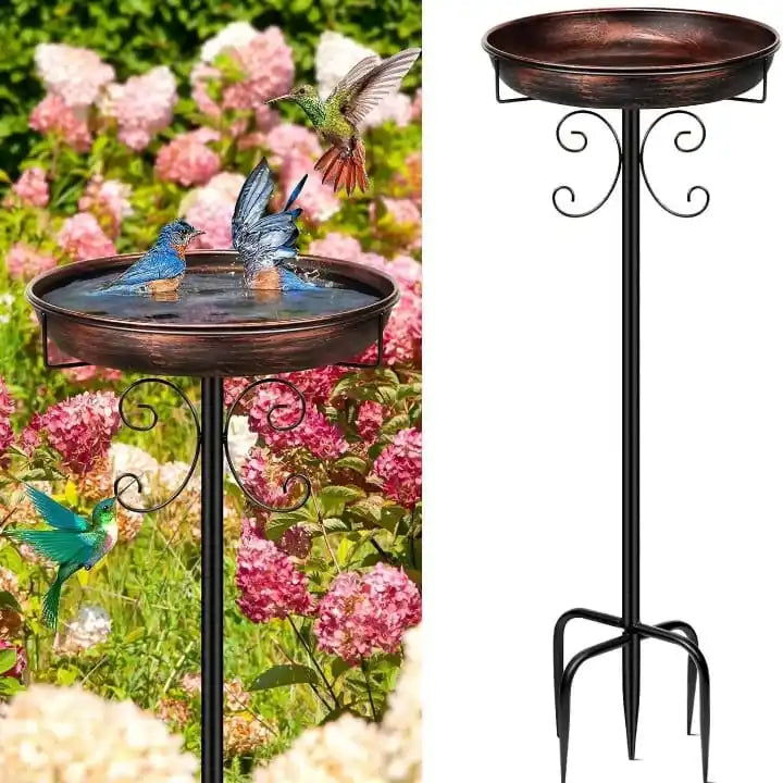 Verdigris Lotus Leaf Bird Bath Pedestal Stand Metal Garden Art Outdoor Birdbath With Bird Statues Water Basin Decor