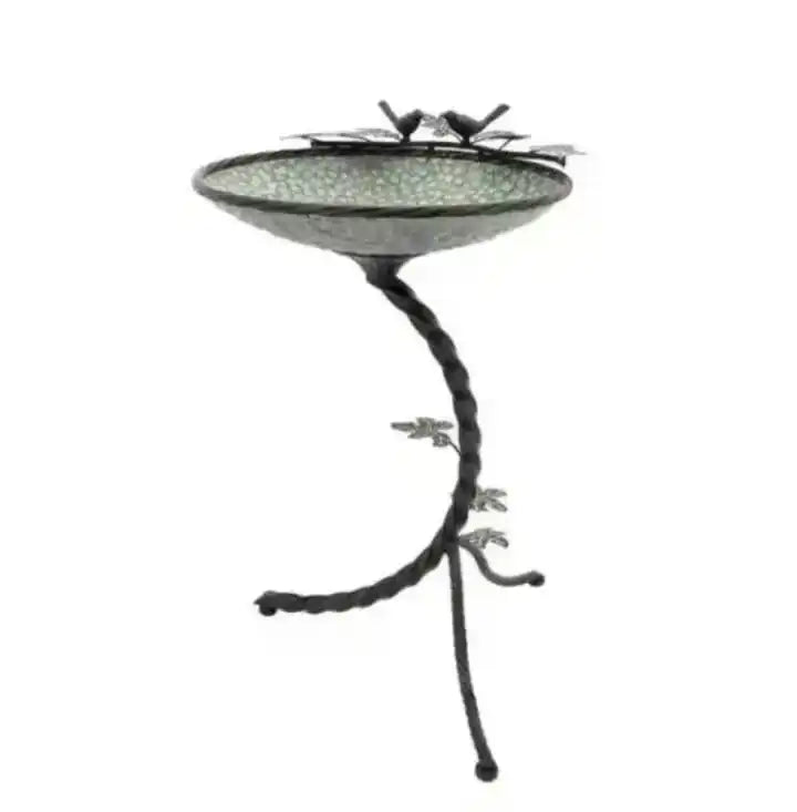 Vintage Wrought Iron Metal Pedestal Bird Bath With Mosaic Glass Bowl Outdoor Garden Weatherproof Birdbath Water Basin Stand