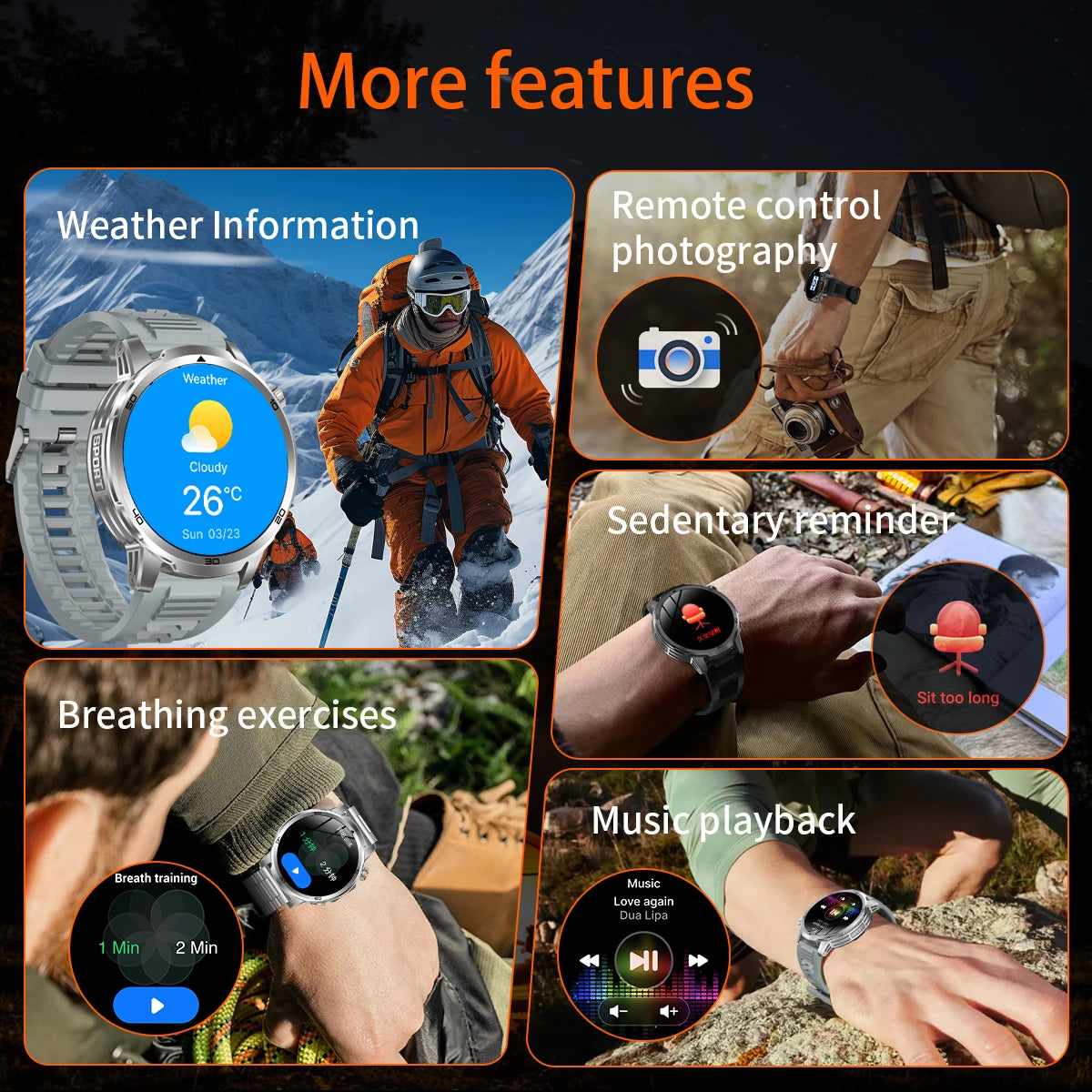 2026 New Outdoor Military Smart Watch For Men 1.85" AMOLED 1000mAh Battery IP69K Swim Flashlight Heart Rate Wireless Call Watchs