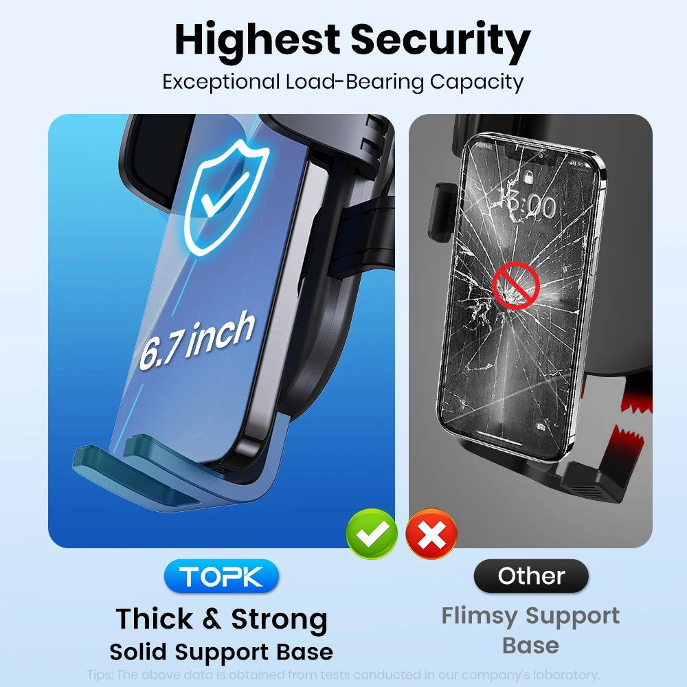 TOPK Car Phone Holder 3-Point Support 360°  Upgraded Extended Hook Design Metal Air Vent Mount Stable Hold for iPhones Androids