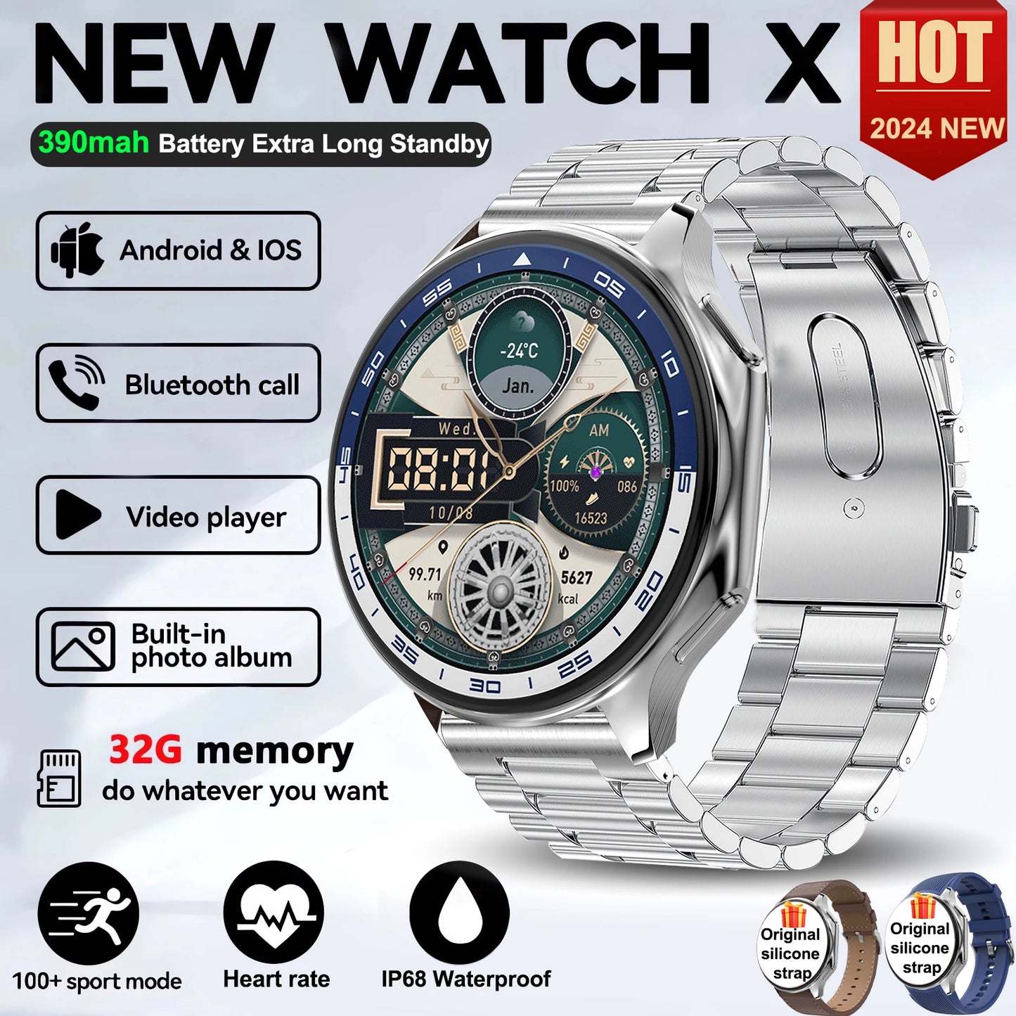 2025 New Smart Watch Bluetooth Call Watch Sleep Heart Rate Detection Smart Watches Blood Oxygen Monitor Activity Tracker Compass
