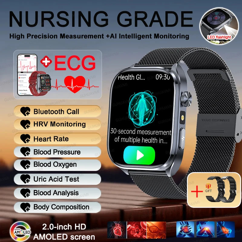 2026 New AI-GPT Health Diagosis Smart Watch Men ECG Blood Pressure Blood Oxygen Lipid Uric Acid Health Analysis Smart Bracelet