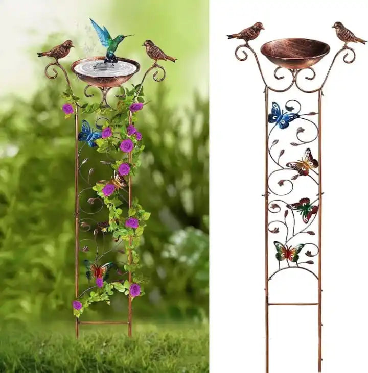Verdigris Lotus Leaf Bird Bath Pedestal Stand Metal Garden Art Outdoor Birdbath With Bird Statues Water Basin Decor