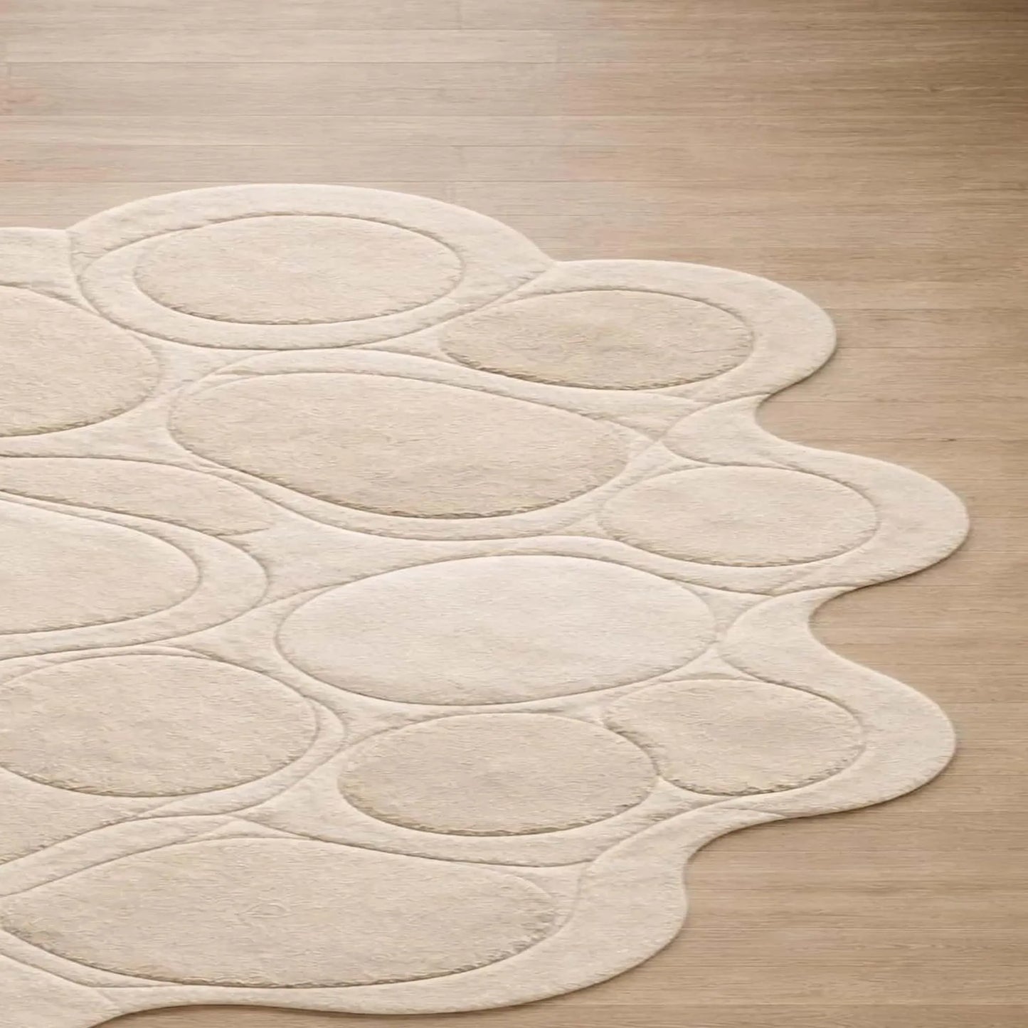 Contemporary Hand Tufted Pebble Pattern Area Rug Beige Organic Shape Soft Designer Carpet Modern Home Living Room Bedroom Decor