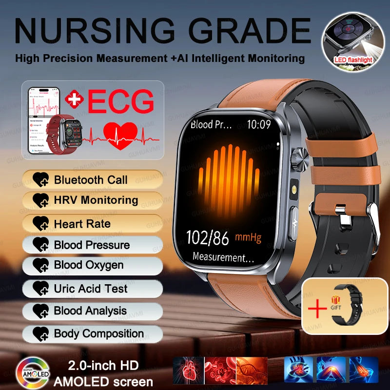 2026 New AI-GPT Health Diagosis Smart Watch Men ECG Blood Pressure Blood Oxygen Lipid Uric Acid Health Analysis Smart Bracelet