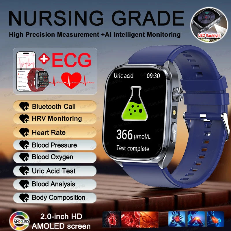 2026 New AI-GPT Health Diagosis Smart Watch Men ECG Blood Pressure Blood Oxygen Lipid Uric Acid Health Analysis Smart Bracelet