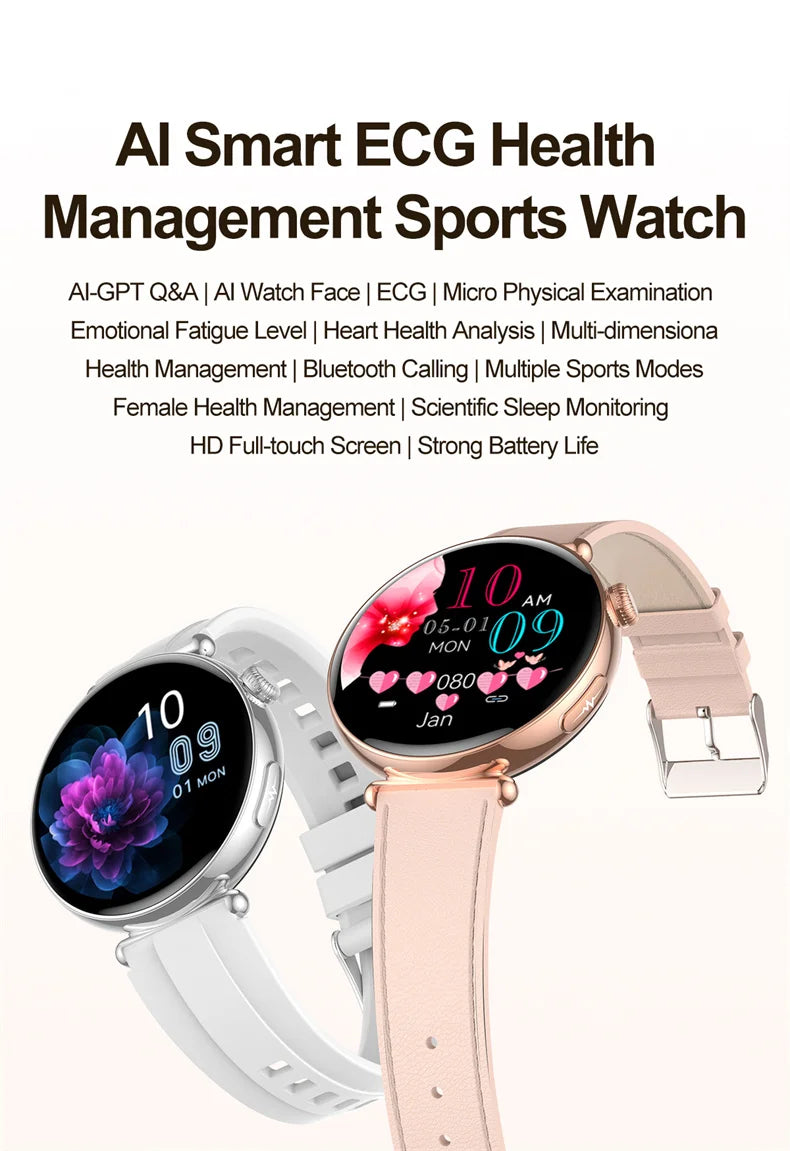 ECG Smart Watch Women 1.32inch AMOLED Screen Sport Watch Blood Pressure Micro physical examination AI dial SmartWatch For Women