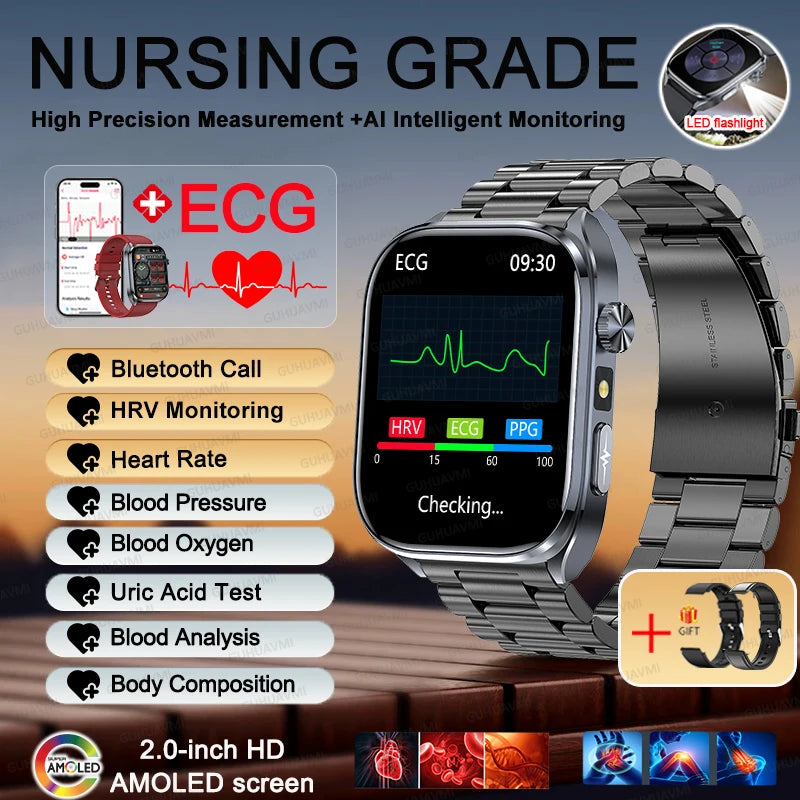 2026 New AI-GPT Health Diagosis Smart Watch Men ECG Blood Pressure Blood Oxygen Lipid Uric Acid Health Analysis Smart Bracelet