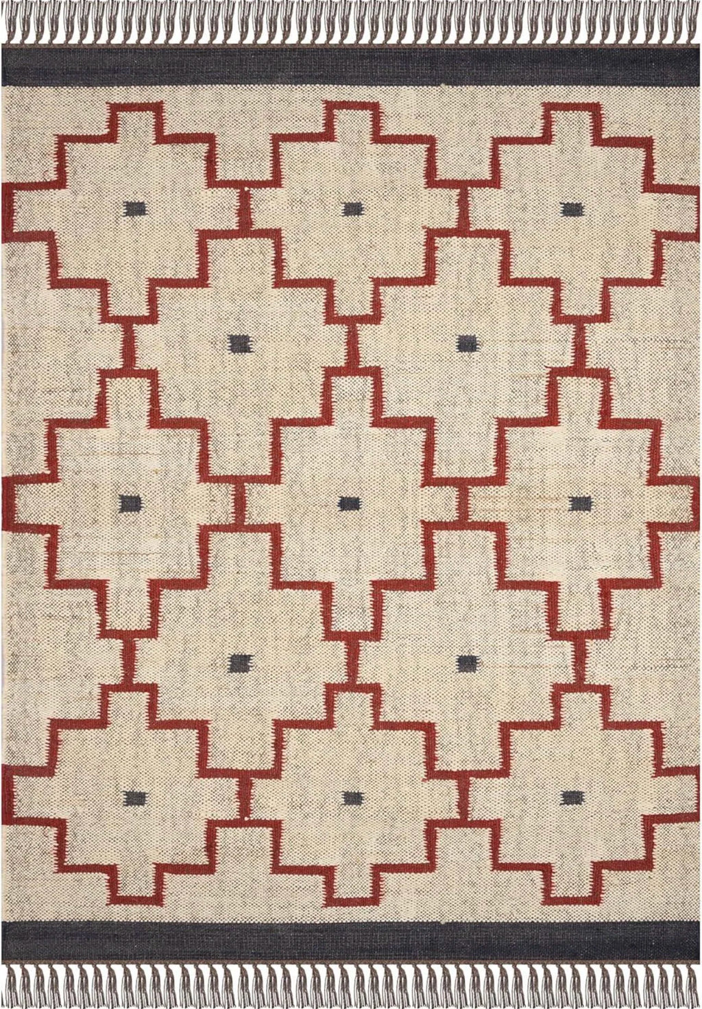 Geometric Pattern Jute Rug with Tassel Fringe – Eco-Friendly Boho Cotton Blend Carpet for Living Room & Home Decor