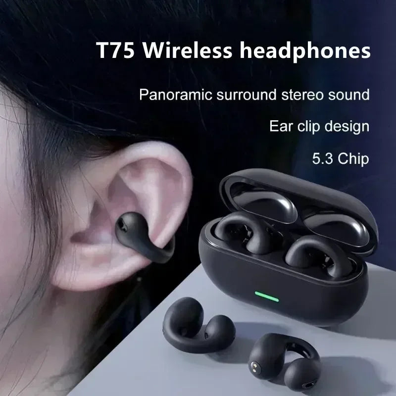 T75 Bone Conduction Wireless Earphones Bluetooth 5 1 HiFi Waterproof TWS Headset