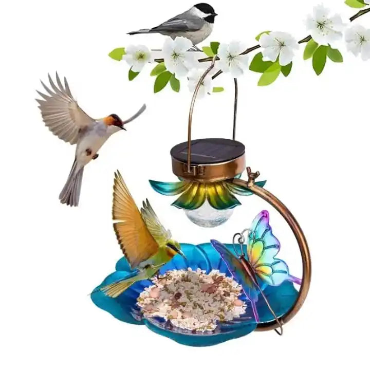 12 Inch Glass Blue Jay Bird Bath Bowl Outdoor Replacement Bird Feeder Tray Wild Bird Waterer Garden Landscape Art Water Station