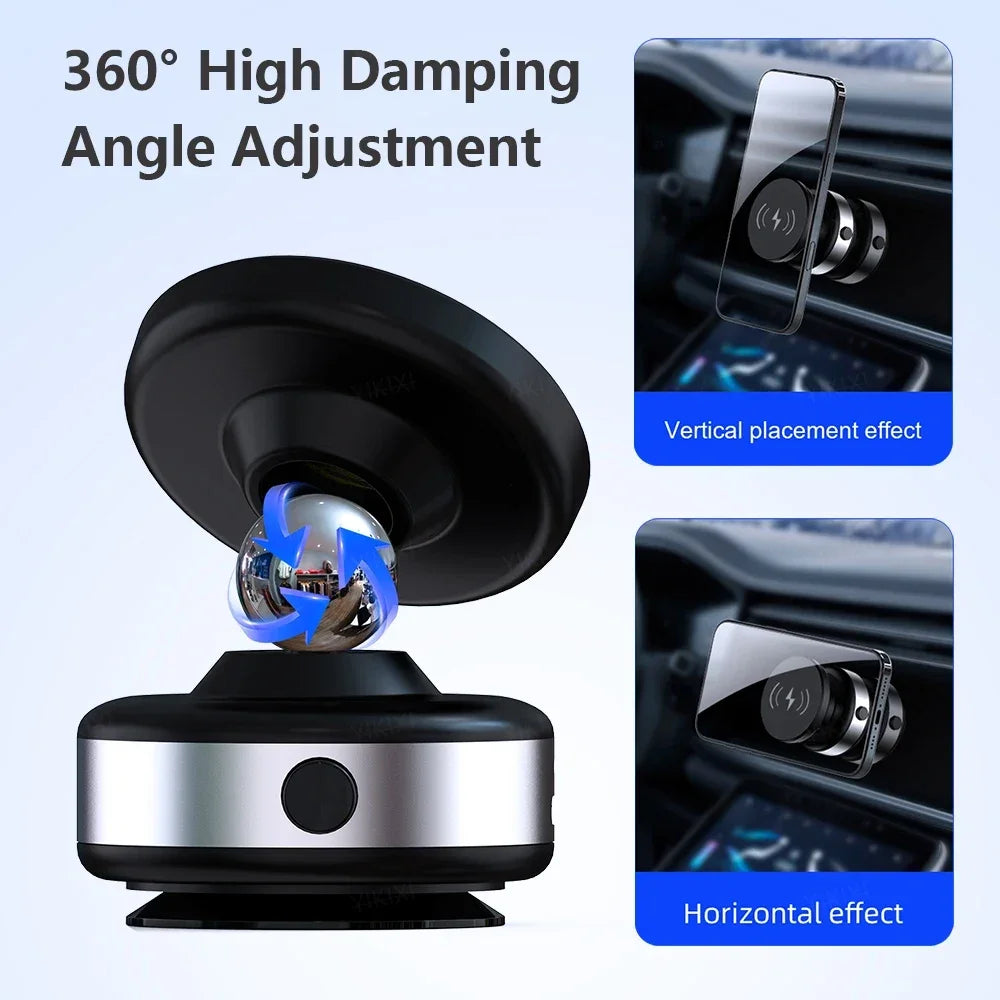 Electric Vacuum Suction Car Phone Holder 15W Wireless Charge 360° Rotation N52 Strong Magnetic Bracket for iPhone 12-16 Pro Max