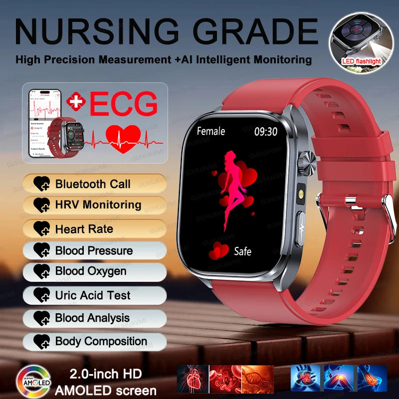 2026 New AI-GPT Health Diagosis Smart Watch Men ECG Blood Pressure Blood Oxygen Lipid Uric Acid Health Analysis Smart Bracelet