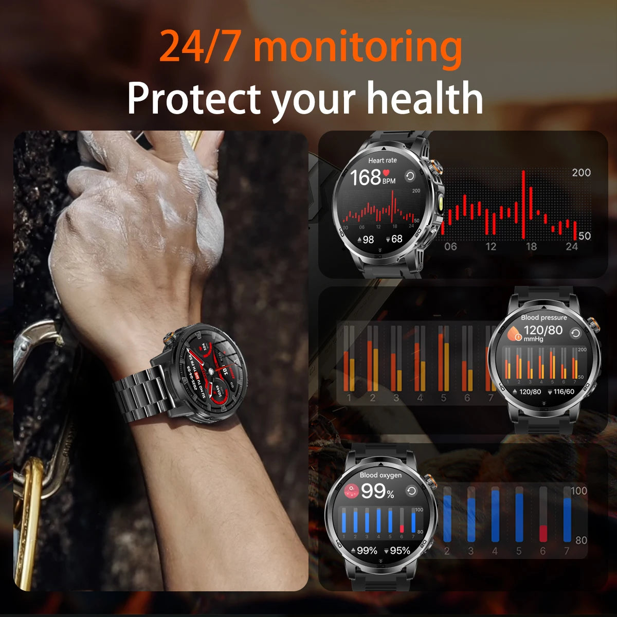 2026 New Outdoor Military Smart Watch For Men 1.85" AMOLED 1000mAh Battery IP69K Swim Flashlight Heart Rate Wireless Call Watchs