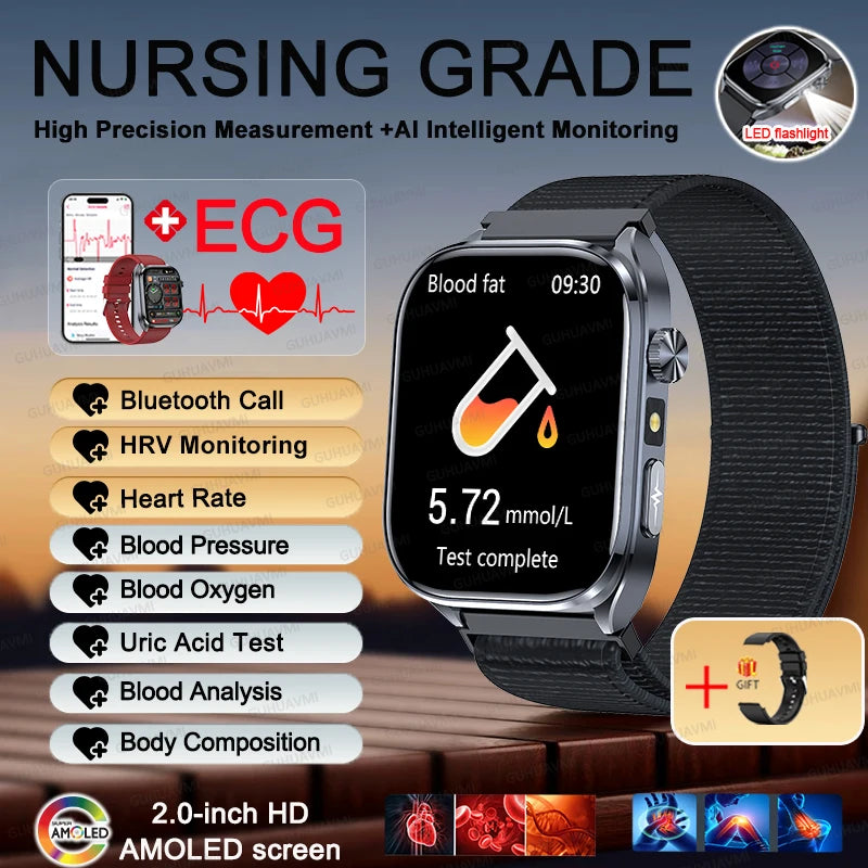 2026 New AI-GPT Health Diagosis Smart Watch Men ECG Blood Pressure Blood Oxygen Lipid Uric Acid Health Analysis Smart Bracelet