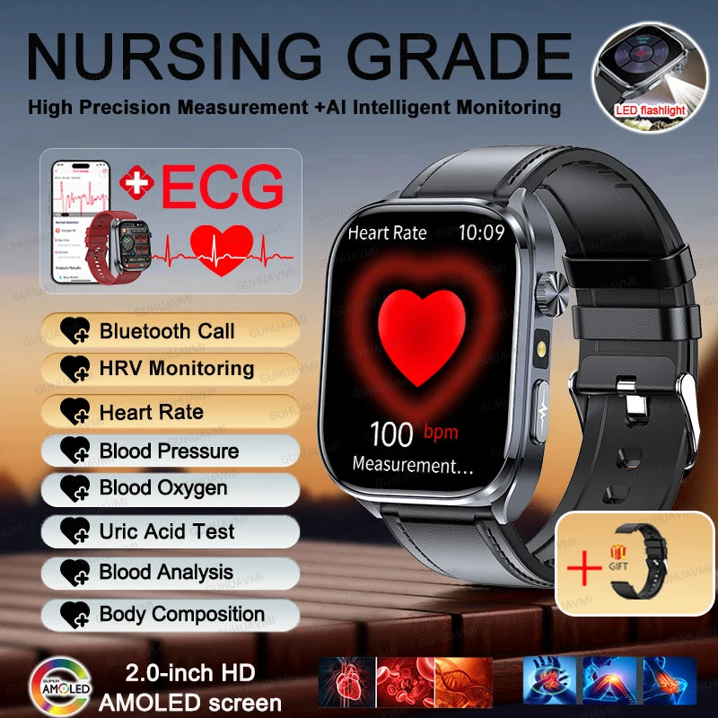 2026 New AI-GPT Health Diagosis Smart Watch Men ECG Blood Pressure Blood Oxygen Lipid Uric Acid Health Analysis Smart Bracelet