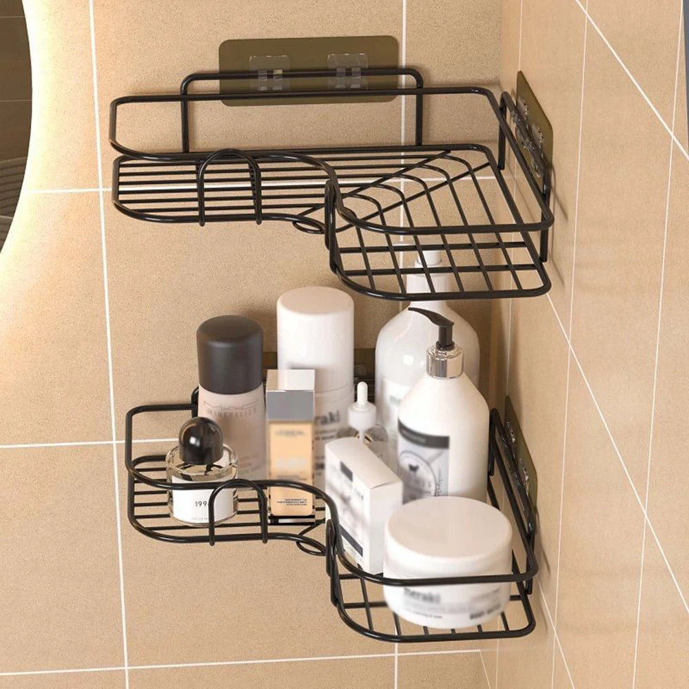 Wall Mounted Non Perforated Metal Triangle Storage Rack Bathroom Toilet Shower