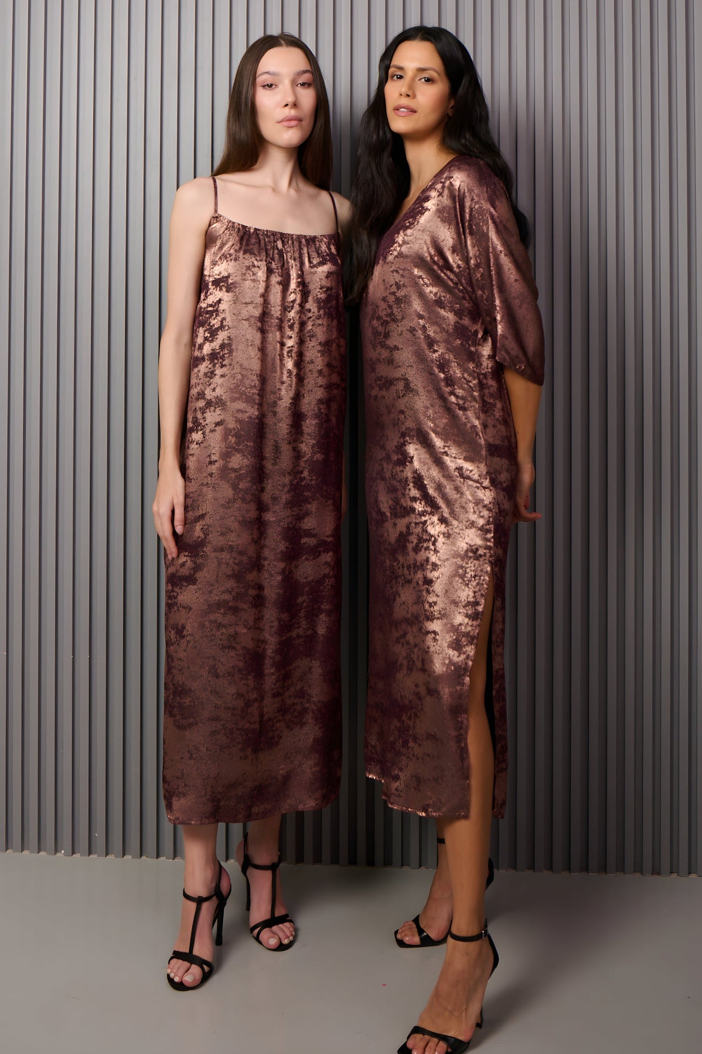 Shadow Of Sequin Shimmer Long Kaftan Dress With Side Slit - French Beige Party Dress
