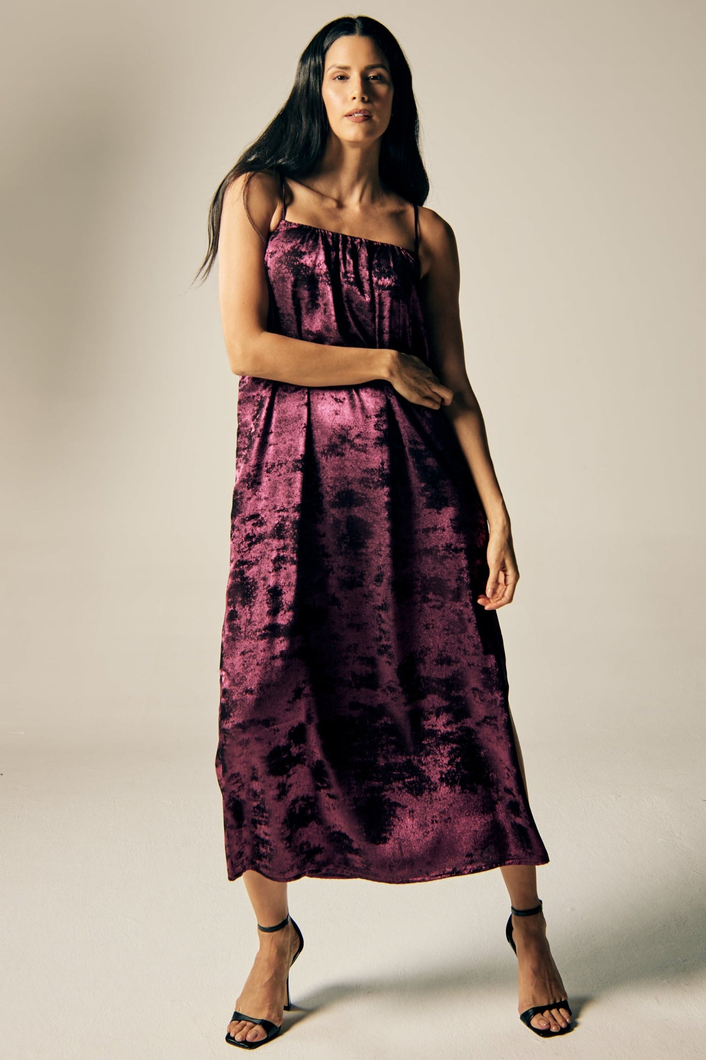Shadow Of Sequin Shimmer Spaghetti Strap Maxi Dress - Magenta Purple Party Dress
