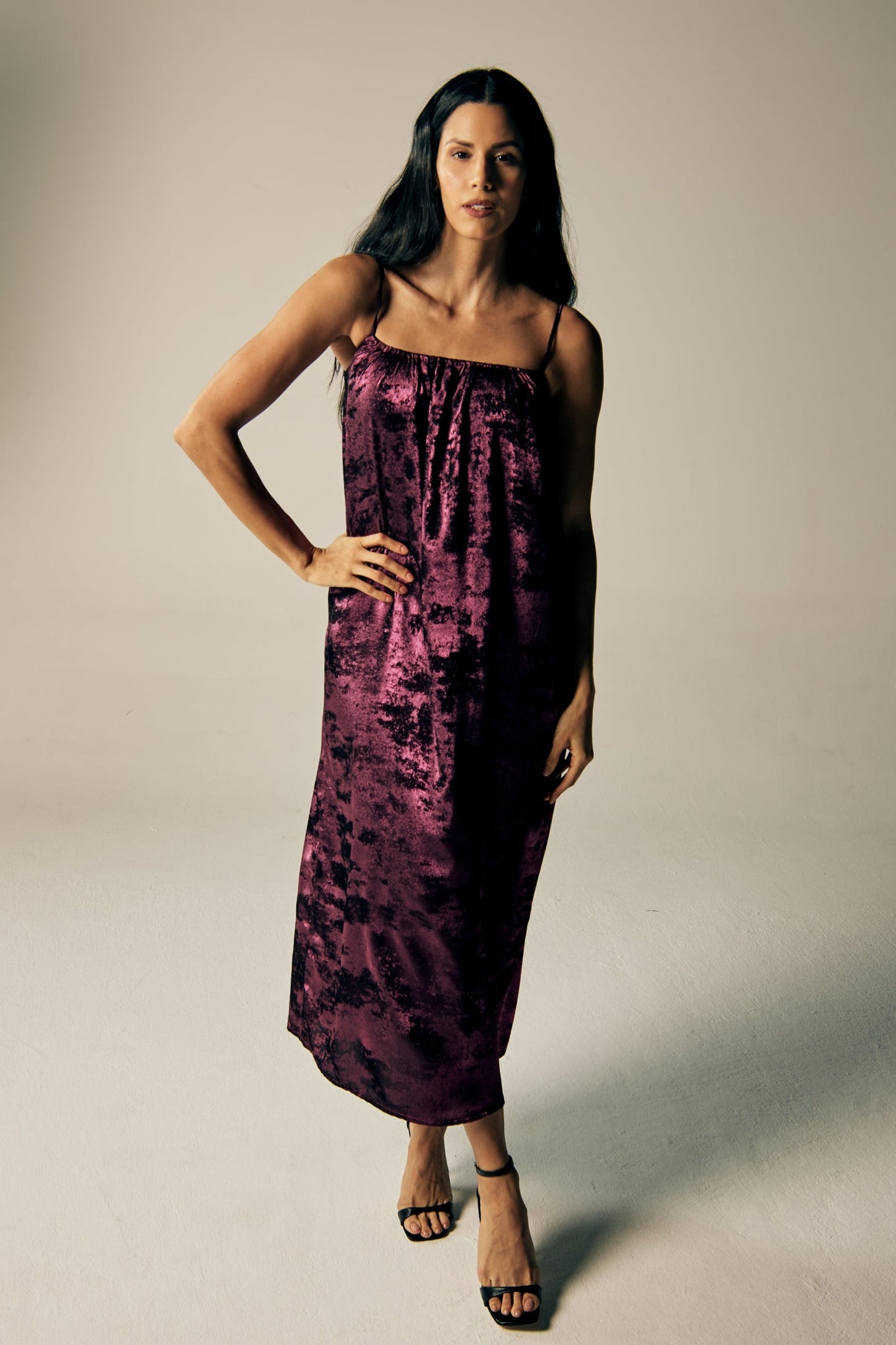 Shadow Of Sequin Shimmer Spaghetti Strap Maxi Dress - Magenta Purple Party Dress