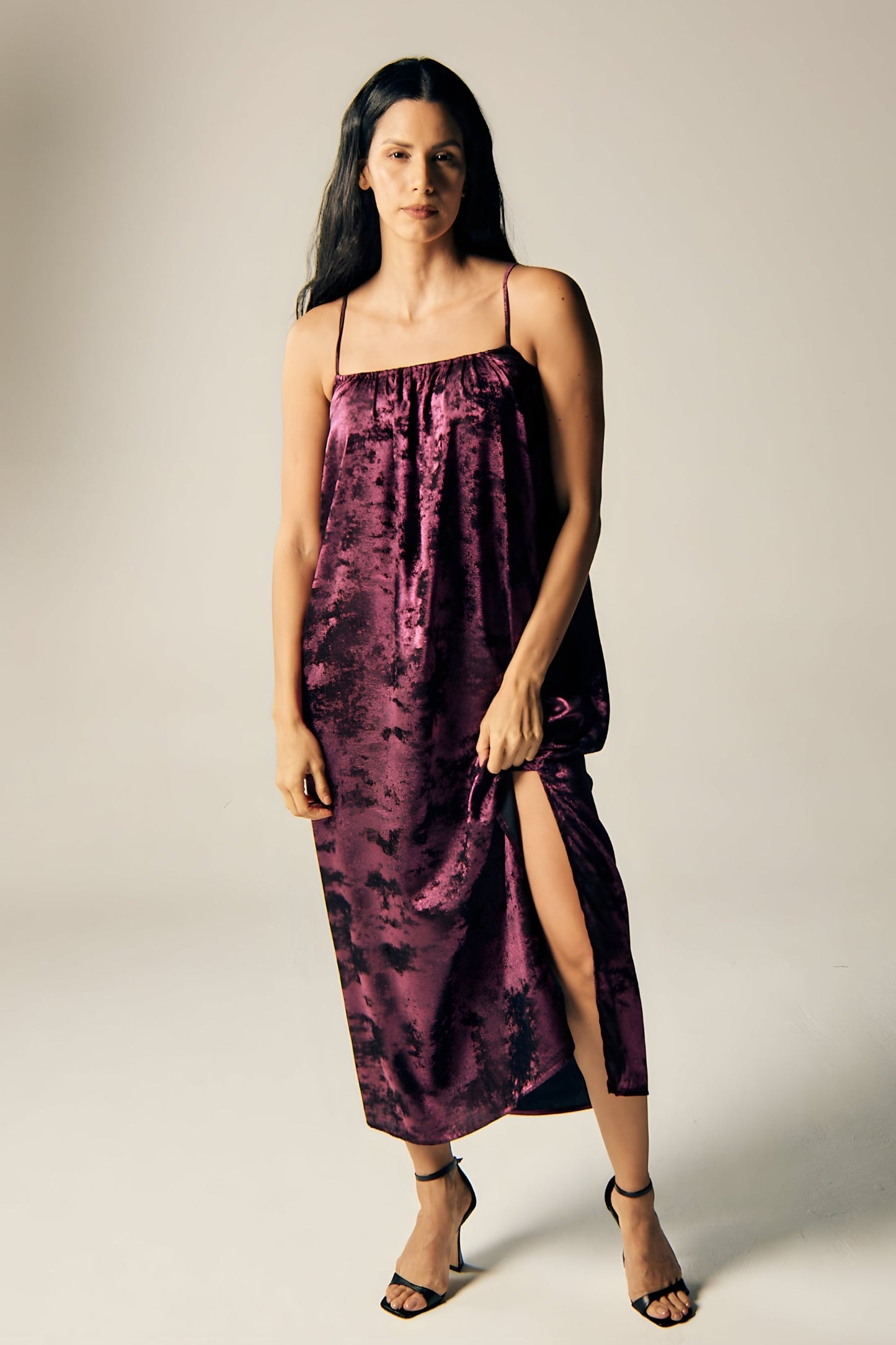 Shadow Of Sequin Shimmer Spaghetti Strap Maxi Dress - Magenta Purple Party Dress