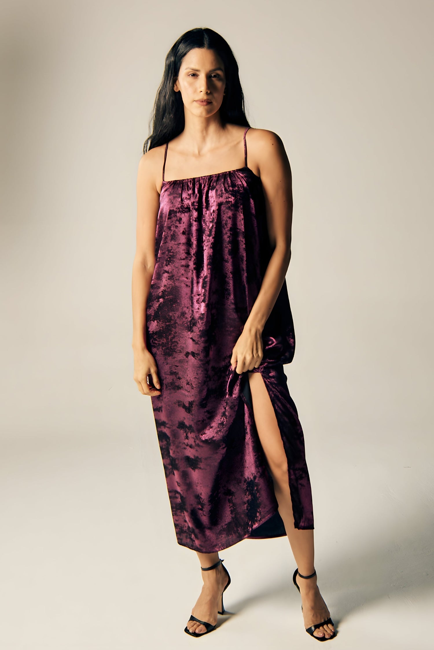 Shadow Of Sequin Shimmer Spaghetti Strap Maxi Dress - Magenta Purple Party Dress