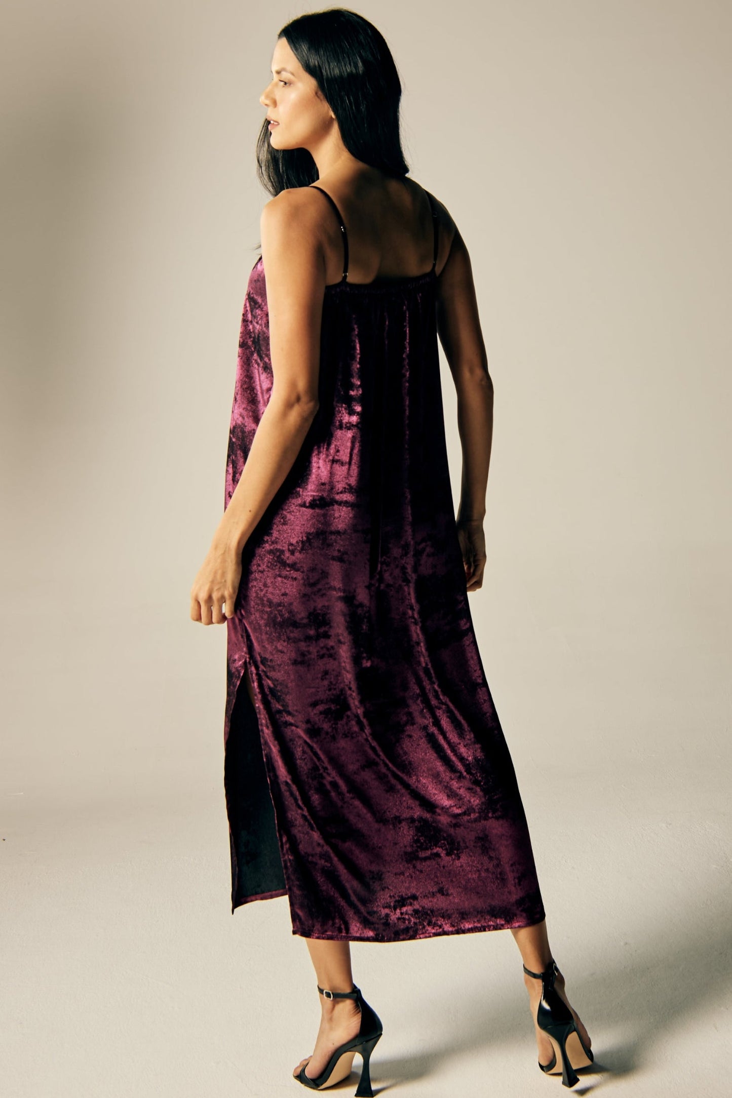 Shadow Of Sequin Shimmer Spaghetti Strap Maxi Dress - Magenta Purple Party Dress