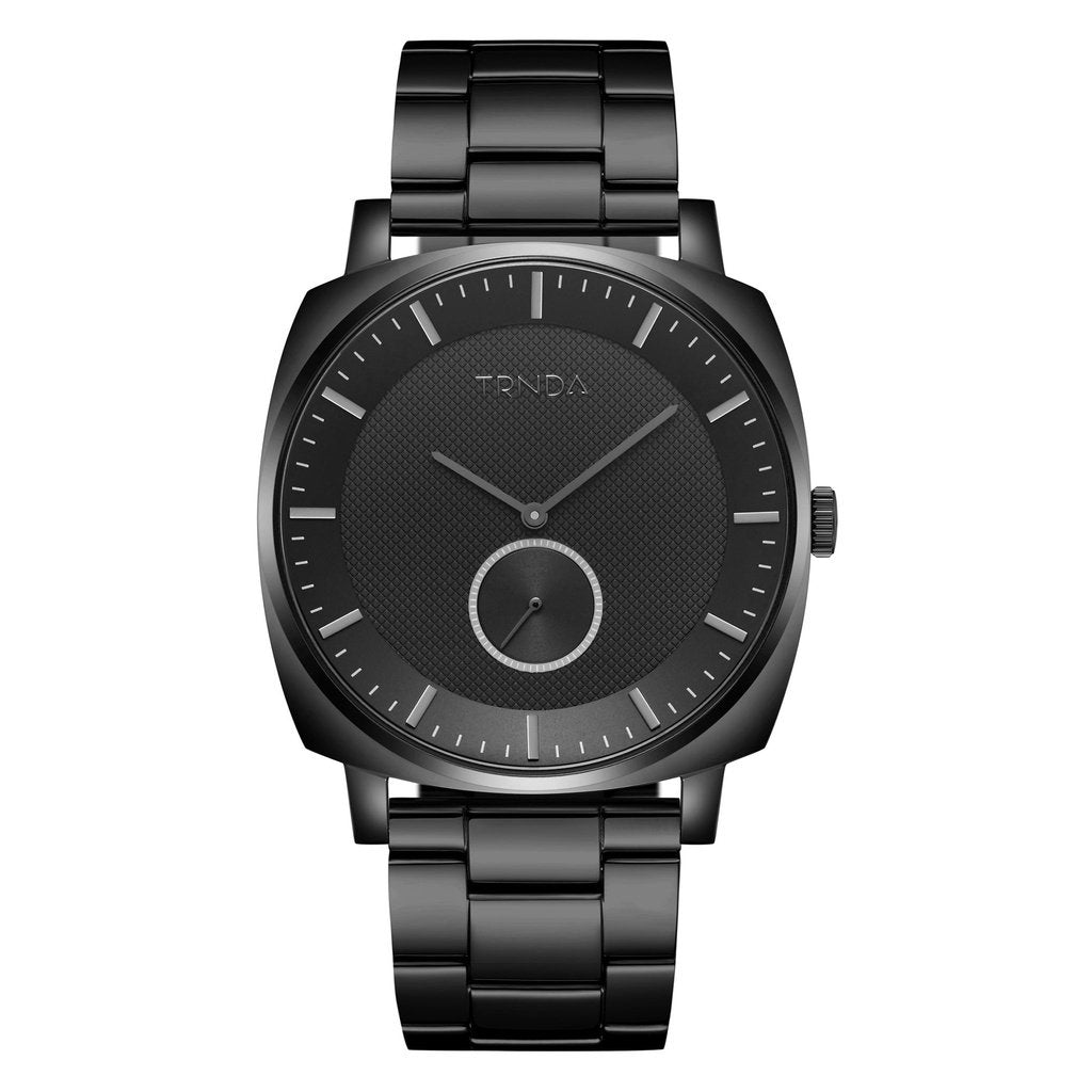 Trnda Men's Stainless Steel Black Watch, Square Dial | Trn-045blk