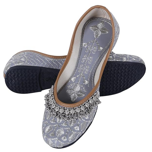 Women Rajasthani Embroidered With Payal Punjabi Suit Grey UK6